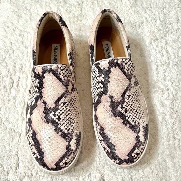 Steve Madden Gills Natural Snake Embossed Vegan Leather Slip-On Sneakers 8.5M - Picture 4 of 10